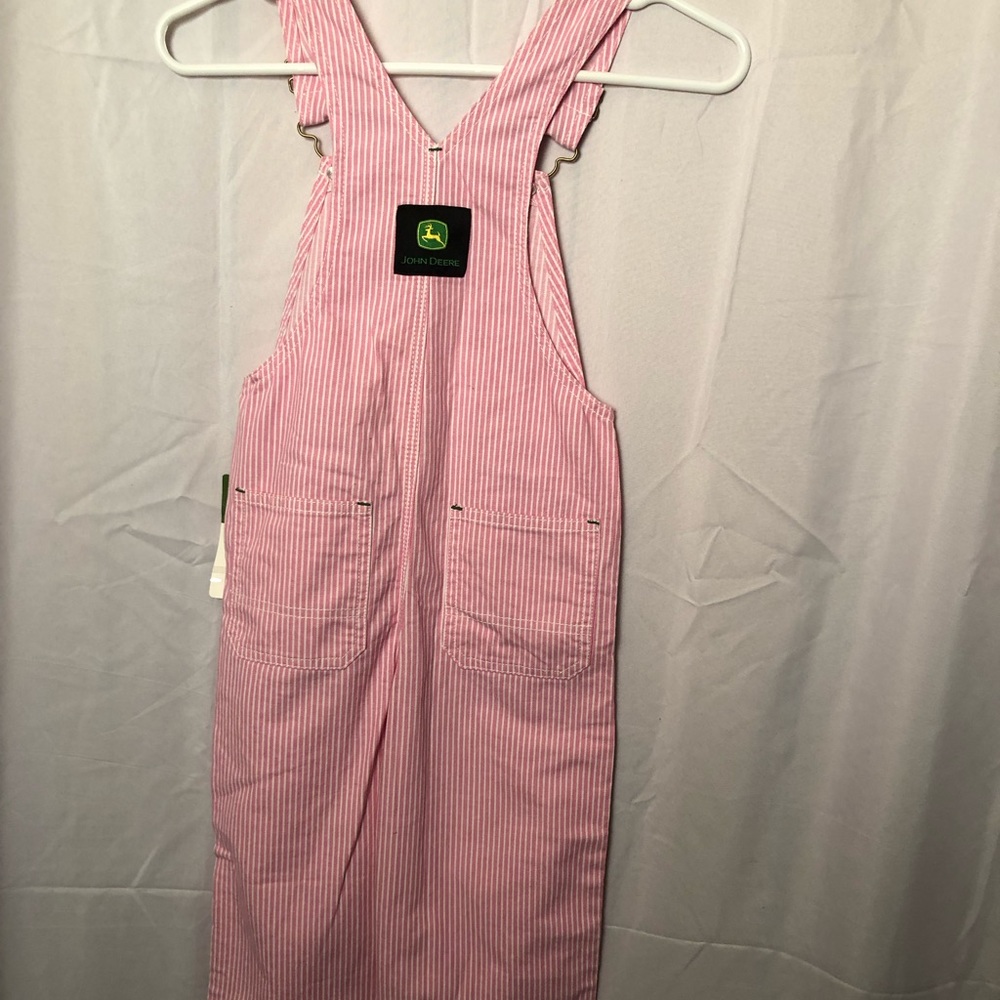 John Deere little girls size 6 Overalls Pink/White Stripe Brand new